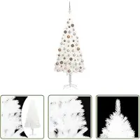 The Living Store Künstlicher Weihnachtsbaum mit Beleuchtung & Kugeln Weiß 150 cm