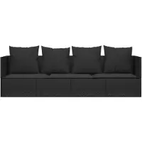 Markenlos Outdoor-Loungebett aus schwarzem PE-Rattan mit Kissen, 203 x 58 x 56 cm, für Garten und Terrasse, Gartenstühle und Gartenmöbel
