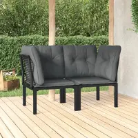 Markenlos Garten-Eckstühle mit Kissen im 2er-Set, Schwarz und Grau, aus Poly-Rattan, wetterfest für Terrasse, Balkon und Außenbereich, 62x62x68 cm