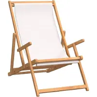 Markenlos Klappbarer Gartenstuhl aus Teakholz in Creme, 60 x 126 x 87,5 cm, mit verstellbarer Rückenlehne für Balkon, Terrasse und Camping