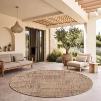 TT Home Waschbarer In-& Outdoorteppich Wetterfest Garten Terrasse Esszimmer Boho Muster Unicolor Meliert Moderner Style Größe 120 cm Rund