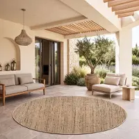 TT Home Waschbarer In-& Outdoorteppich Wetterfest Garten Terrasse Esszimmer Boho Muster Unicolor Meliert Moderner Style Größe 160 cm Rund
