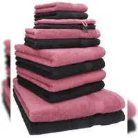 Betz 12-tlg. Handtuch-Set PREMIUM 100% Baumwolle 2 Duschtücher 4 Handtücher 2 Gästetücher 2 Seiftücher 2 Waschhandschuhe graphit/beere