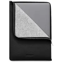 WOOLNUT 15-Zoll-MacBook-Air-Leder-Folio-Hülle, schwarz