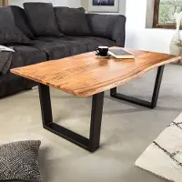LEBENSwohnART Massiver Couchtisch ARBOL 120cm Akazie natural Baumkante V-Gestell