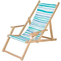 Ferocity Holz Klappliegestuhl mit Armlehne und Getränkehalter, Blau-Weiß Streifen Motiv, klappbar
