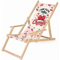 Ferocity Holz Klappliegestuhl mit Armlehne und Getränkehalter, Kirschen Motiv, klappbar