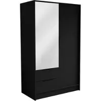 Masseno Drehtürenschrank CAVA 102/200/51 cm Modern Kleiderschrank 2-türig mit Spiegel Schwarz