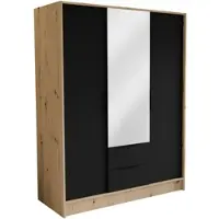 Masseno Drehtürenschrank CAVA 150,5/200/51 cm Modern Kleiderschrank 3-türig mit Spiegel Eiche Artisan