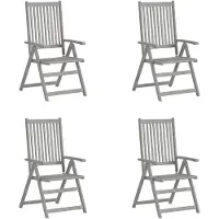 Markenlos 4er-Set verstellbare Gartenstühle aus massivem Akazienholz in Grau mit Arm- und Rückenlehnen, 5-fach verstellbar, für den Außenbereich