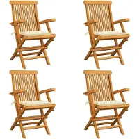 Markenlos 4 Gartenstühle aus massivem Teakholz mit cremefarbenen Kissen