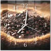 Drukarnia Piga Tulup Glasuhr Wanduhr Küchenuhr Echt-Glas 30x30 cm Modern Dekorativ Geräuschlos Weiße Zeiger - Kaffeebohnen
