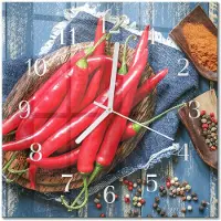 Drukarnia Piga Tulup Glasuhr Wanduhr Küchenuhr Echt-Glas 30x30 cm Modern Dekorativ Geräuschlos Weiße Zeiger - Chili-Pfeffer