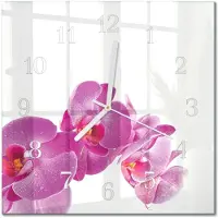 Drukarnia Piga Tulup Glasuhr Wanduhr Küchenuhr Echt-Glas 30x30 cm Modern Dekorativ Geräuschlos Weiße Zeiger - Orchidee