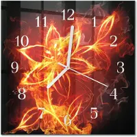 Drukarnia Piga Tulup Glasuhr Wanduhr Küchenuhr Echt-Glas 30x30 cm Modern Dekorativ Geräuschlos Weiße Zeiger - Feuerblume