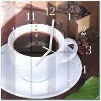 Drukarnia Piga Tulup Glasuhr Wanduhr Küchenuhr Echt-Glas 30x30 cm Modern Dekorativ Geräuschlos Weiße Zeiger - Kaffee
