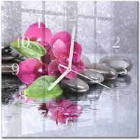 Drukarnia Piga Tulup Glasuhr Wanduhr Küchenuhr Echt-Glas 30x30 cm Modern Dekorativ Geräuschlos Weiße Zeiger - Orchidee