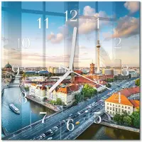 Drukarnia Piga Tulup Glasuhr Wanduhr Küchenuhr Echt-Glas 30x30 cm Modern Dekorativ Geräuschlos Weiße Zeiger - Stadt Fluss