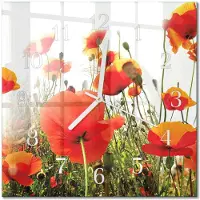 Drukarnia Piga Tulup Glasuhr Wanduhr Küchenuhr Echt-Glas 30x30 cm Modern Dekorativ Geräuschlos Weiße Zeiger - Mohnblumen