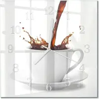 Drukarnia Piga Tulup Glasuhr Wanduhr Küchenuhr Echt-Glas 30x30 cm Modern Dekorativ Geräuschlos Weiße Zeiger - Tasse Kaffee