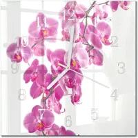 Drukarnia Piga Tulup Glasuhr Wanduhr Küchenuhr Echt-Glas 30x30 cm Modern Dekorativ Geräuschlos Weiße Zeiger - Orchidee