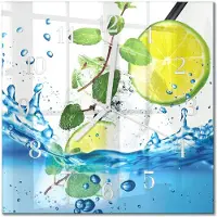 Drukarnia Piga Tulup Glasuhr Wanduhr Küchenuhr Echt-Glas 30x30 cm Modern Dekorativ Geräuschlos Weiße Zeiger - Limette und Minze