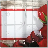Drukarnia Piga Tulup Glasuhr Wanduhr Küchenuhr Echt-Glas 30x30 cm Modern Dekorativ Geräuschlos Weiße Zeiger - Rosen