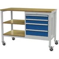 Simplaflex Forum Kastenwerkbank mobil B1300mm 4 Schubladen 2 Böden RAL7035/5010