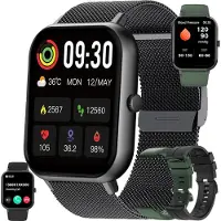ZPIMY Fur Herren Damen mit Telefonfunktion, AMOLED 5ATM wasserdichte Fitness mit Schrittzähler, Herzfrequenz, SpO2, Schlafmonitor, 123 Sportmodi