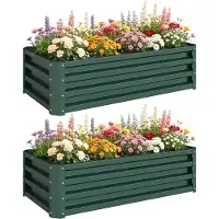 BundiGlassware Hochbeet Metall 2er-Set, Offener Boden, Für Garten Balkon, 110x50x30cm, Grün