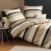 Janine Mako-Satin Bettwäsche J.D. 87116 sand braun 155x200 cm + 80x80 cm - beige;braun