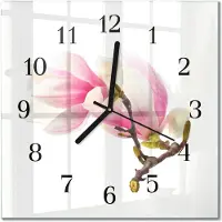 Drukarnia Piga Tulup Glasuhr Wanduhr Küchenuhr Echt-Glas 30x30 cm Modern Dekorativ Geräuschlos Schwarzen Zeigern - Magnolienblüte