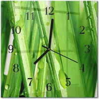 Drukarnia Piga Tulup Glasuhr Wanduhr Küchenuhr Echt-Glas 30x30 cm Modern Dekorativ Geräuschlos Schwarzen Zeigern - Gras