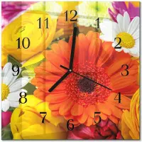 Drukarnia Piga Tulup Glasuhr Wanduhr Küchenuhr Echt-Glas 30x30 cm Modern Dekorativ Geräuschlos Schwarzen Zeigern - Blumen