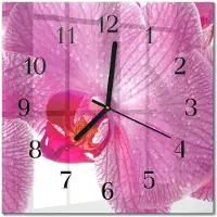 Drukarnia Piga Tulup Glasuhr Wanduhr Küchenuhr Echt-Glas 30x30 cm Modern Dekorativ Geräuschlos Schwarzen Zeigern - Orchidee