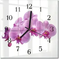 Drukarnia Piga Tulup Glasuhr Wanduhr Küchenuhr Echt-Glas 30x30 cm Modern Dekorativ Geräuschlos Schwarzen Zeigern - Orchidee