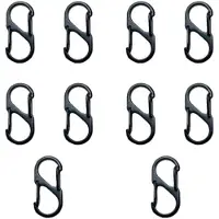 BundiGlassware 10 Stück S Karabiner Mini Karabinerhaken Metall Doppelkarabiner 8 Förmiger 2 Öffnungen 40mm Karabiner Klein für Outdoor Camping Zuhause Wandern Schwarz