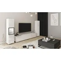 MINIO go for it , Wohnwand BRELA III, 3-teilig, TV Board mit Vitrine und Schrank, 210 cm, Weiß / Weiß Hochglanz