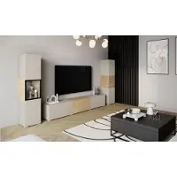 MINIO go for it , Wohnwand BRELA III, 3-teilig, TV Board mit Vitrine und Schrank, mit LED-Beleuchtung, 210 cm, Kaschmirbeige / geölte Eiche