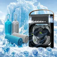 Axvcuxio Tragbare Standventilatoren mit Kühlhandtuch Set,3 Geschwindigkeiten,Timer, 600ml Wassertank, LED Display,USB Klimaanlagen,2 x Cooling Towel 100 x 30cm