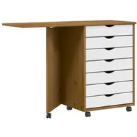 Helloshop26 - Rollbarer Schrank mit Klapptisch praktisches Design Büroaufbewahrung 105,5 x 39 x 74,5 cm honigbraunes Kiefernholz 02_0057658