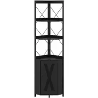 Helloshop26 - Eckschrank mit Stauraum und offenen Regalen 38 x 38 x 180 cm stabile Konstruktion 5 Ebenen modernes schwarzes Metall 20_0019359