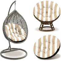 Amazinggirl Papasansessel Kissen Rund 110 cm Polster für Korbsessel Weiß-beige gestreift