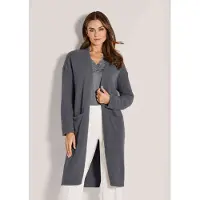 MADELEINE Langmantel "Strickjacke Eleganter Glattstrick-Mantel", Damen, Gr. 40/42, grau (bleigrau), Modern, Rundhals, Mäntel Langmantel