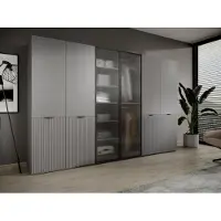 Masseno Drehtürenschrank ATELIO 303/200/51 cm Modern Kleiderschrank 6-türig Grau