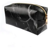Markenlos Kosmetiktasche mit Reißverschluss und Marmoroptik aus PU, modisches Modell, Etui für Schulutensilien wie Schrein, Lippenstift, Sonnencreme, Geld und Handy (schwarz)