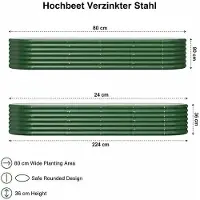 StarTech.com Hochbeet Garten - Pflanzkasten Metall - 224x80x36 cm - Für Terrasse Balkon Patio - Verzinkter Stahl - Langlebig wetterfest