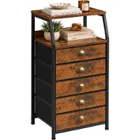 Relaxdays Kommode, HxBxT: 110x40x29 cm, 5 Stoffschubladen, Metall, MDF, Flur, Schlafzimmer, Stoffkommode, braun/schwarz
