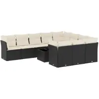 vidaXL 11-tlg. Garten-Sofagarnitur mit Kissen Schwarz Poly Rattan