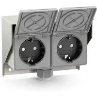 Ledscom.de Außen-/Feuchtraumsteckdose PIWI, Aufputz, IP44, 2-fach Schuko, 16A/230V, Edelstahl, Kunststoff, waagerecht